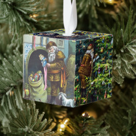 ヴィンテージクリスマス、サンタクロースと彼の作品 キューブオーナメント