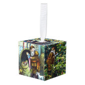 ヴィンテージクリスマス、サンタクロースと彼の作品 キューブオーナメント (正面アングル)