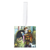 ヴィンテージクリスマス、サンタクロースと彼の作品 キューブオーナメント (正面)