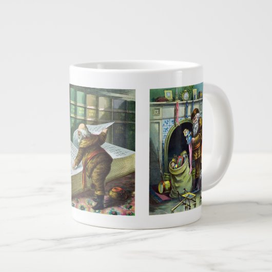 ヴィンテージクリスマス、サンタクロースと彼の作品 ジャンボコーヒーマグカップ (正面右)