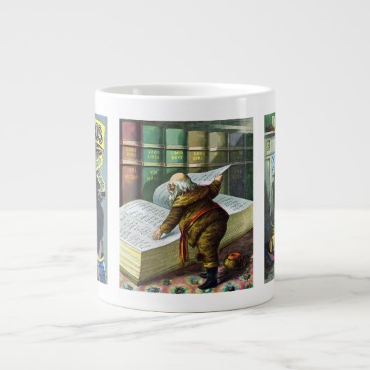 ヴィンテージクリスマス、サンタクロースと彼の作品 ジャンボコーヒーマグカップ (正面)