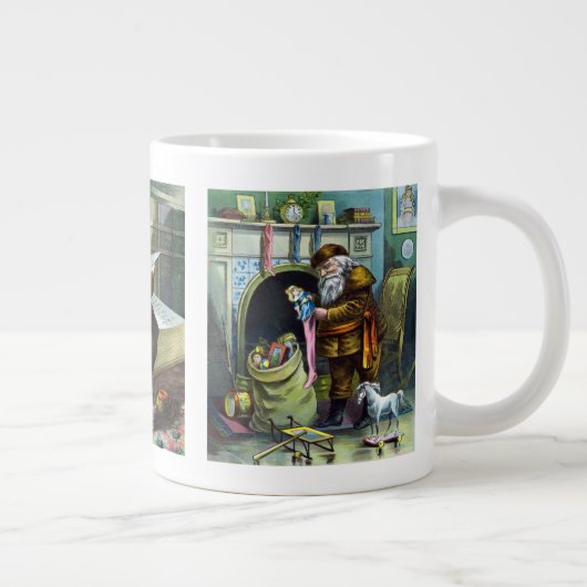 ヴィンテージクリスマス、サンタクロースと彼の作品 ジャンボコーヒーマグカップ (右)
