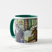 ヴィンテージクリスマス、サンタクロースと彼の作品 マグカップ (正面左)