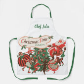 ヴィンテージクリスマス サンタクロースと踊る子供たち エプロン (正面)