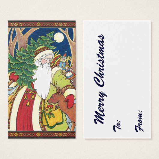 ヴィンテージクリスマス、サンタクロースと鹿の森 (正面&裏面)