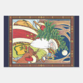 ヴィンテージクリスマス、サンタクロースと鹿の森 ラッピングペーパーシート (正面2)