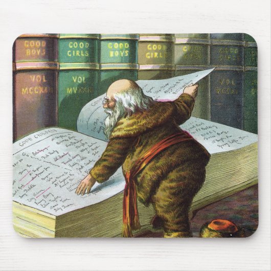 ヴィンテージクリスマス、サンタクロースのいたずら好きな子と良い子のリスト マウスパッド (正面)