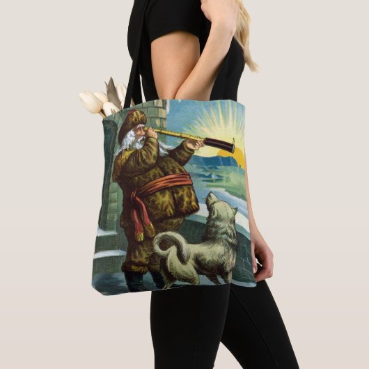 ヴィンテージクリスマス、サンタクロースのおもちゃとストッキング トートバッグ (クローズアップ)