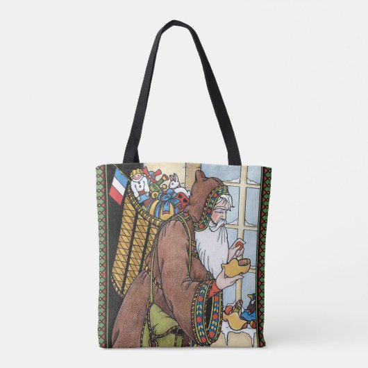 ヴィンテージクリスマス、サンタクロースのおもちゃ、クロッグ、靴 トートバッグ (裏面)