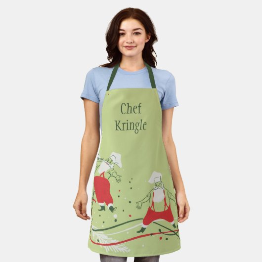 ヴィンテージクリスマス、サンタクロースのシェフとディナー エプロン (着用した状態)