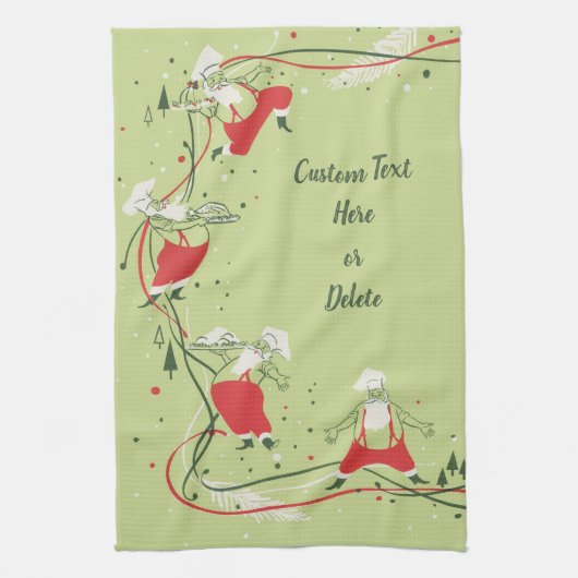 ヴィンテージクリスマス、サンタクロースのシェフとディナー キッチンタオル (縦)