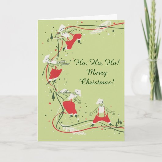 ヴィンテージクリスマス、サンタクロースのシェフとディナー シーズンカード (正面)