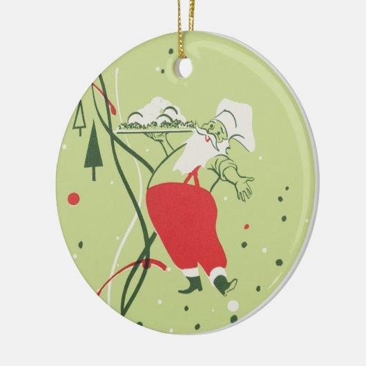 ヴィンテージクリスマス、サンタクロースのシェフとディナー セラミックオーナメント (左)