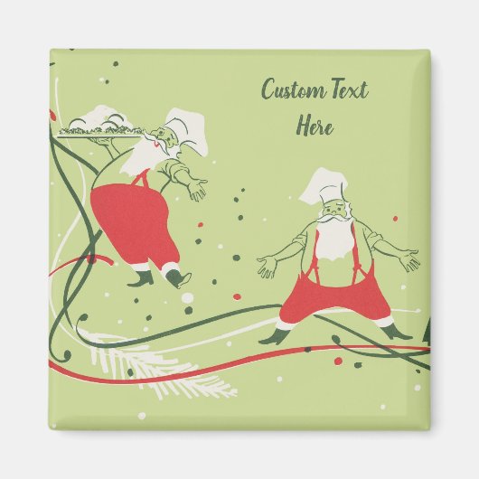 ヴィンテージクリスマス、サンタクロースのシェフとディナー マグネット (正面)