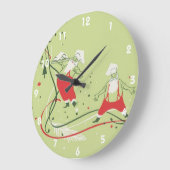 ヴィンテージクリスマス、サンタクロースのシェフとディナー ラージ壁時計 (傾斜)