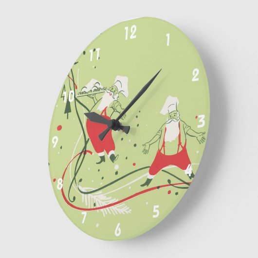 ヴィンテージクリスマス、サンタクロースのシェフとディナー ラージ壁時計 (傾斜)