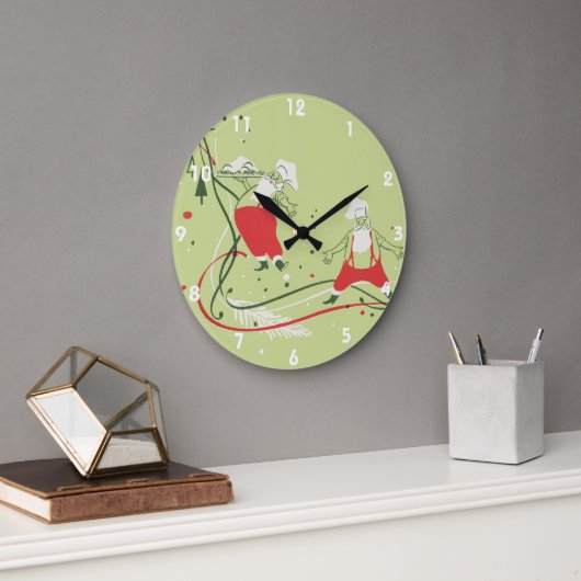 ヴィンテージクリスマス、サンタクロースのシェフとディナー ラージ壁時計 (オフィス)