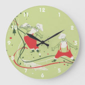 ヴィンテージクリスマス、サンタクロースのシェフとディナー ラージ壁時計 (正面)