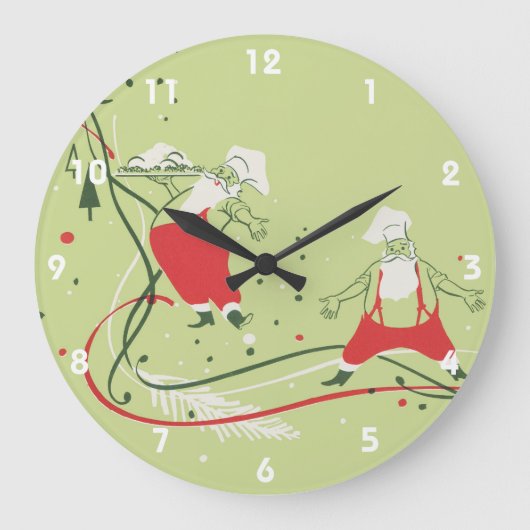 ヴィンテージクリスマス、サンタクロースのシェフとディナー ラージ壁時計 (正面)