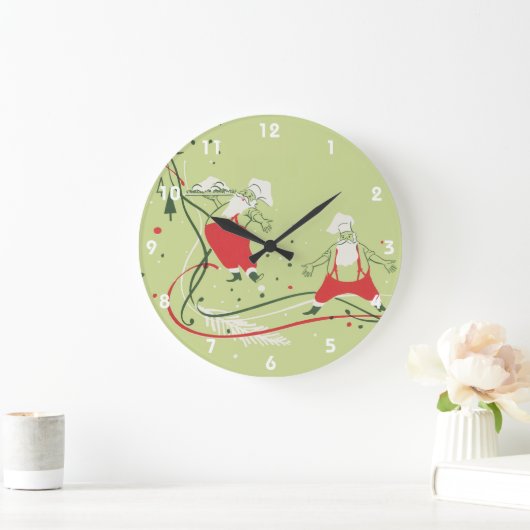 ヴィンテージクリスマス、サンタクロースのシェフとディナー ラージ壁時計 (ホーム)