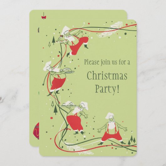 ヴィンテージクリスマス、サンタクロースのシェフとディナー 招待状 (正面/裏面)