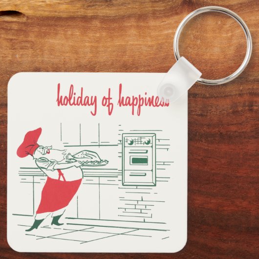 ヴィンテージクリスマス、サンタクロースのシェフとトルコ キーホルダー (裏面)