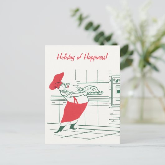 ヴィンテージクリスマス、サンタクロースのシェフとトルコ シーズンポストカード (スタンド正面)