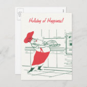 ヴィンテージクリスマス、サンタクロースのシェフとトルコ シーズンポストカード (正面/裏面)