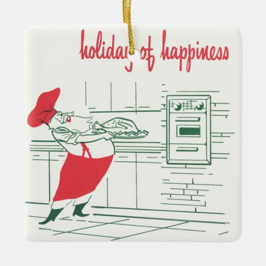 ヴィンテージクリスマス、サンタクロースのシェフとトルコ セラミックオーナメント (正面)