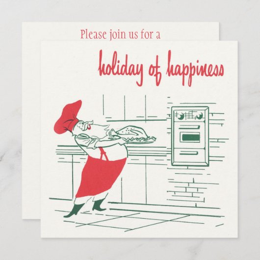 ヴィンテージクリスマス、サンタクロースのシェフとトルコ 招待状 (正面/裏面)