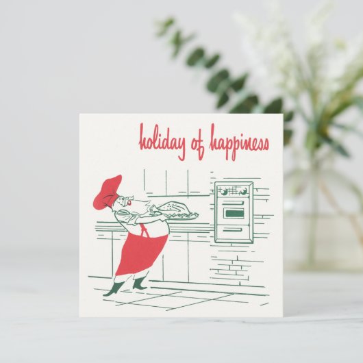 ヴィンテージクリスマス、サンタクロースのシェフとトルコ 招待状 (スタンド正面)