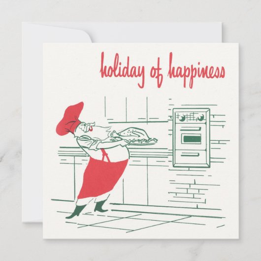 ヴィンテージクリスマス、サンタクロースのシェフとトルコ 招待状 (正面)