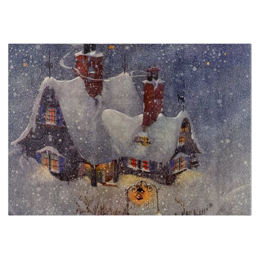 ヴィンテージクリスマス、サンタクロースのワークショップ北極 カッティングボード (正面)