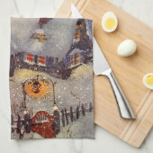 ヴィンテージクリスマス、サンタクロースのワークショップ北極 キッチンタオル (四つ折り)