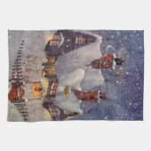 ヴィンテージクリスマス、サンタクロースのワークショップ北極 キッチンタオル (横)