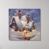 ヴィンテージクリスマス、サンタクロースのワークショップ北極 キャンバスプリント (正面)
