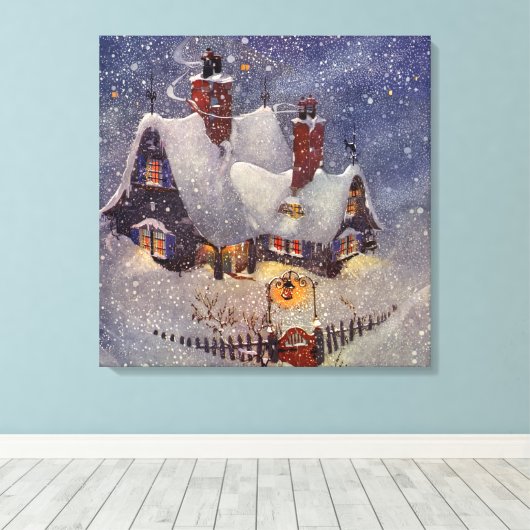 ヴィンテージクリスマス、サンタクロースのワークショップ北極 キャンバスプリント (インサイチュ (ウッドフロア))