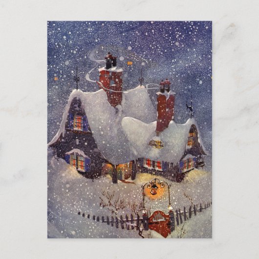 ヴィンテージクリスマス、サンタクロースのワークショップ北極 シーズンポストカード (正面)