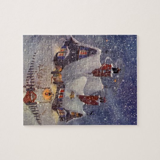 ヴィンテージクリスマス、サンタクロースのワークショップ北極 ジグソーパズル (横)