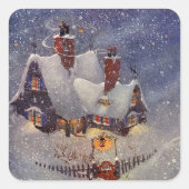 ヴィンテージクリスマス、サンタクロースのワークショップ北極 スクエアシール (正面)