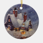 ヴィンテージクリスマス、サンタクロースのワークショップ北極 セラミックオーナメント (正面)