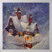 ヴィンテージクリスマス、サンタクロースのワークショップ北極 ポスター (正面)