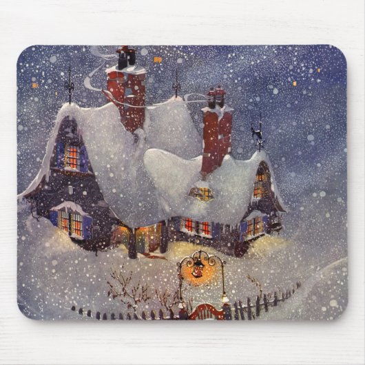 ヴィンテージクリスマス、サンタクロースのワークショップ北極 マウスパッド (正面)