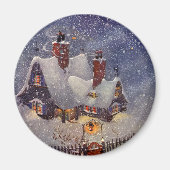 ヴィンテージクリスマス、サンタクロースのワークショップ北極 マグネット (正面)