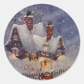 ヴィンテージクリスマス、サンタクロースのワークショップ北極 ラウンドシール (正面)