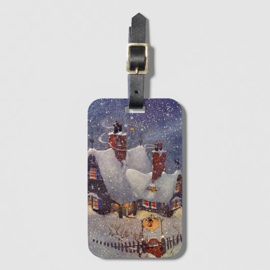 ヴィンテージクリスマス、サンタクロースのワークショップ北極 ラゲッジタグ (正面縦)