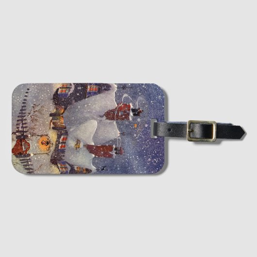 ヴィンテージクリスマス、サンタクロースのワークショップ北極 ラゲッジタグ (正面横)