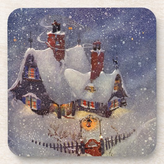 ヴィンテージクリスマス、サンタクロースの北極ワークショップ コースター (正面)