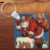 ヴィンテージクリスマス、サンタクロースの煙突からの登場 キーホルダー (正面)