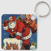 ヴィンテージクリスマス、サンタクロースの煙突からの登場 キーホルダー (裏面)